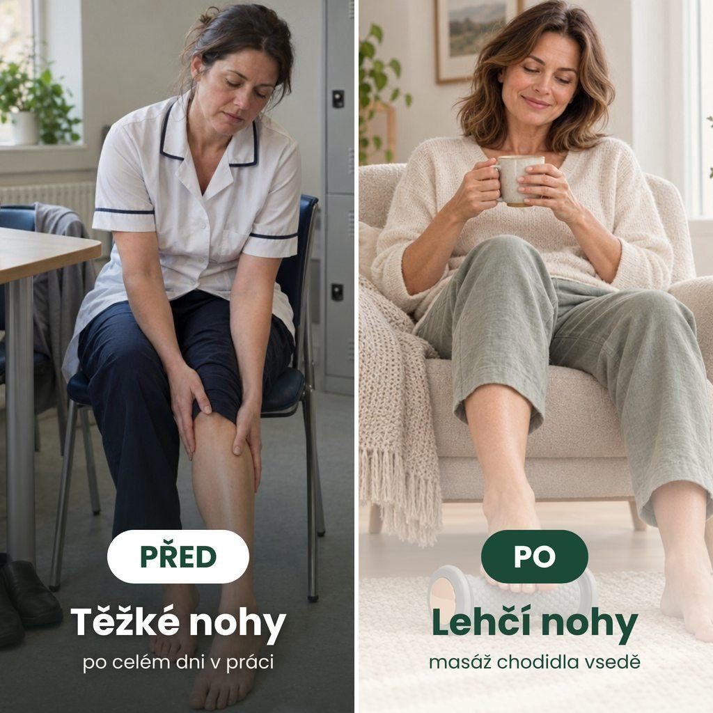 Masážní váleček na chodidla před a po – těžké nohy a lehčí nohy