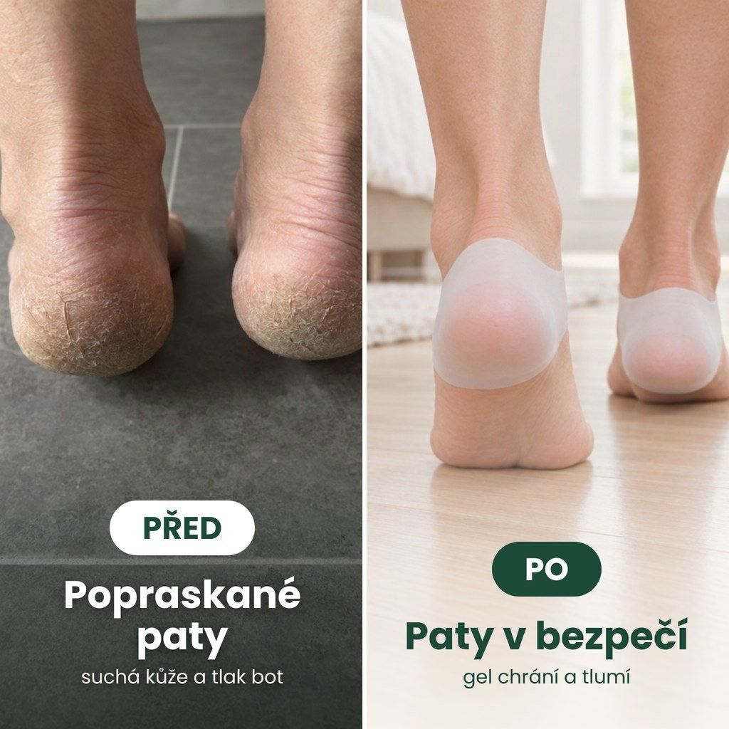 Silikonové návleky na patu před a po – popraskané paty a paty v bezpečí
